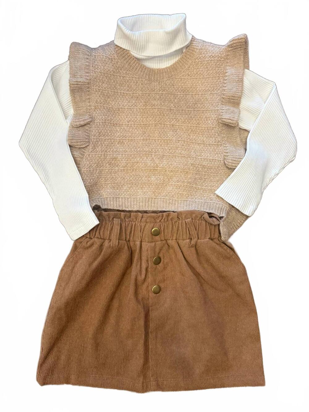 NEW MOLLY BRACKEN girl's sleeveless ruffle sweater in beige
